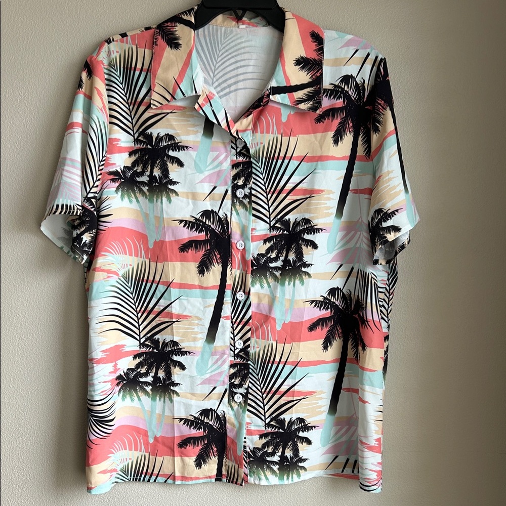 Tropical Palm Print Woman’s Shirt Size Large - Picture 2 of 5